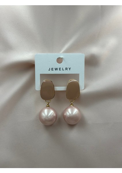 Pudra Pembe Incili Sallantılı Tasarım Küpe