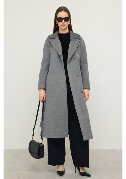 Triko Yakalı Reglan Kol Kaşmir Kaban Koyu Gri 3099 fiyatları