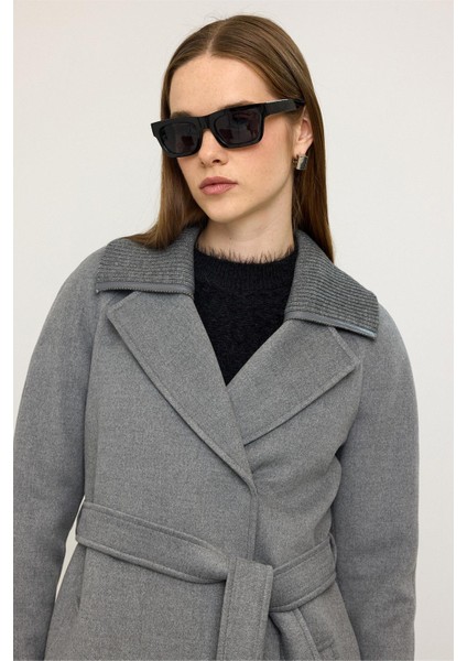 Triko Yakalı Reglan Kol Kaşmir Kaban Koyu Gri 3099 modelleri