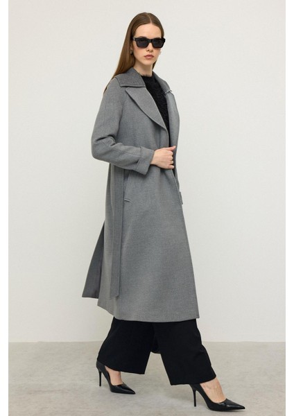 Triko Yakalı Reglan Kol Kaşmir Kaban Koyu Gri 3099 fırsatları