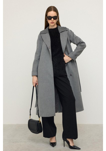 Triko Yakalı Reglan Kol Kaşmir Kaban Koyu Gri 3099 indirimleri
