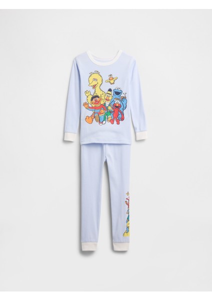 Bebek Açık Mavi Sesame Street %100 Organik Pamuk Pijama Takımı