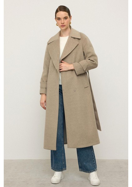 Reglan Kol Çıt Çıt Kapamalı Ara Boy Kaban Taş Melanj 3145