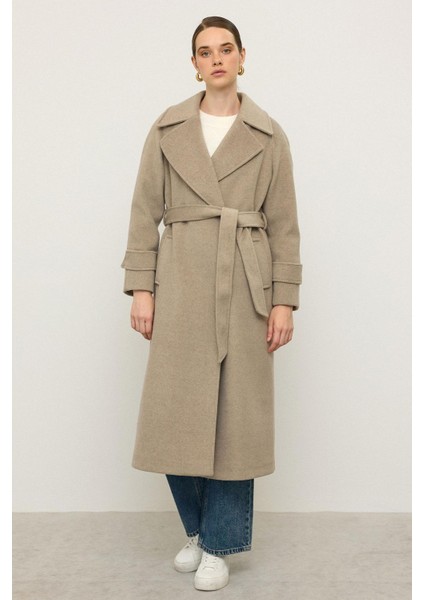 Reglan Kol Çıt Çıt Kapamalı Ara Boy Kaban Taş Melanj 3145