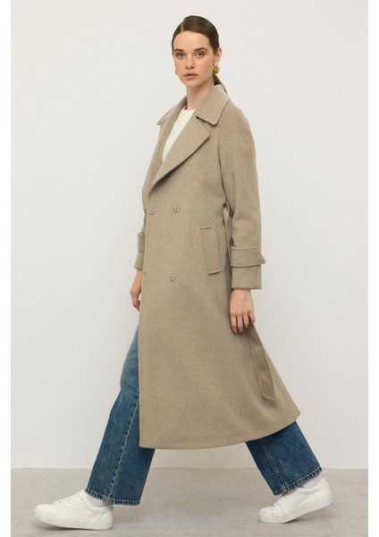 Reglan Kol Çıt Çıt Kapamalı Ara Boy Kaban Taş Melanj 3145