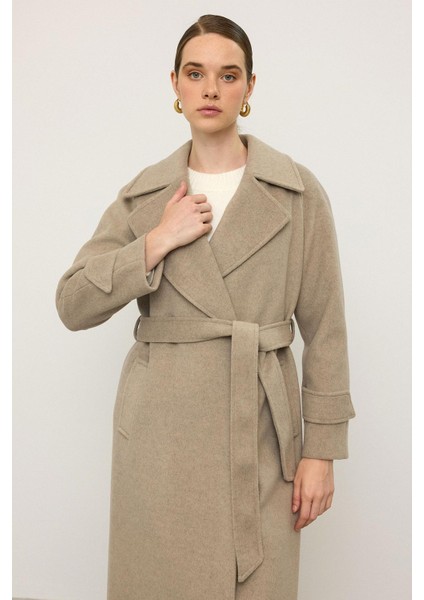 Reglan Kol Çıt Çıt Kapamalı Ara Boy Kaban Taş Melanj 3145