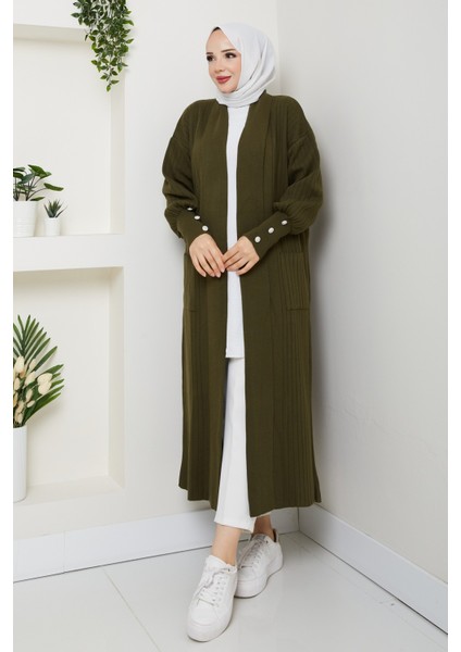 Kadın Kolu Düğmeli Şal Yaka Çelik Örgü Triko Hırka -PMK448 fiyatları