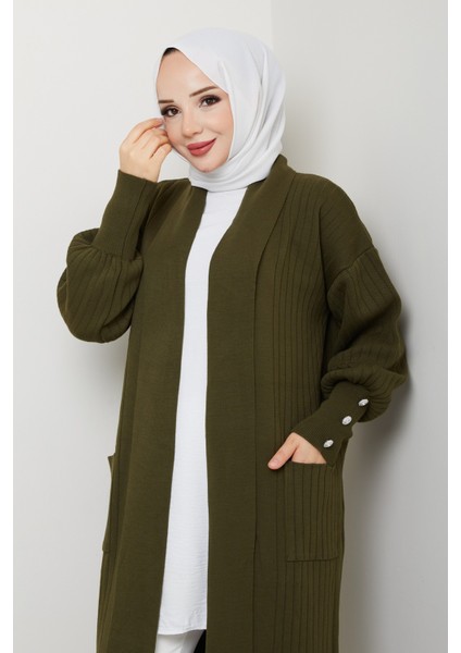 Kadın Kolu Düğmeli Şal Yaka Çelik Örgü Triko Hırka -PMK448 modelleri