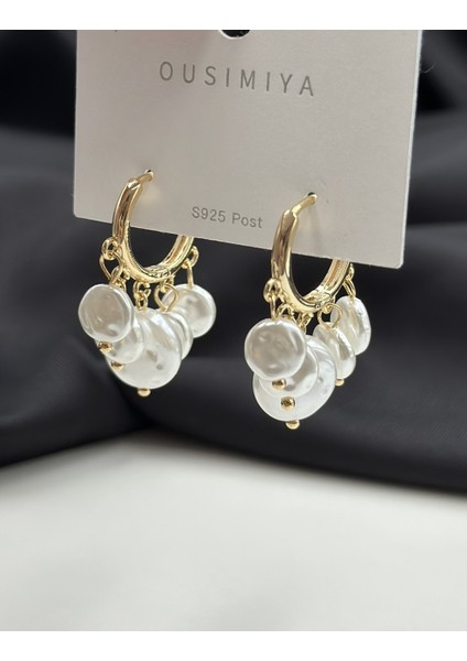 Gold Altın Incili Sallantılı Halka Küpe