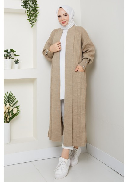 Kadın Kolu Düğmeli Şal Yaka Çelik Örgü Triko Hırka -PMK448 modelleri