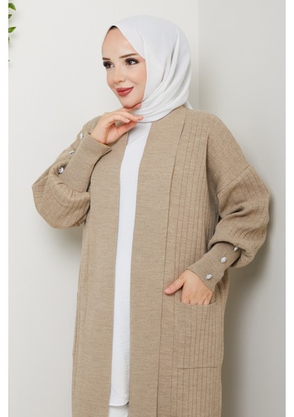 Kadın Kolu Düğmeli Şal Yaka Çelik Örgü Triko Hırka -PMK448 indirimleri