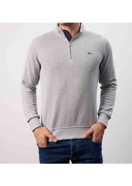 Fermuar Yaka Slim Fit Gri Trıko
