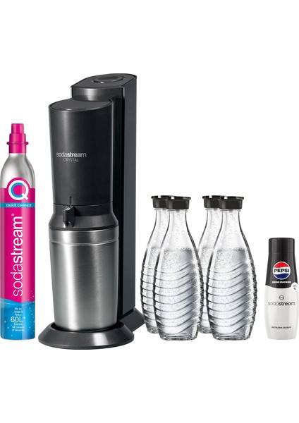Crystal 3.0 Gazlı Içecek Makinesi – 4 Cam Şişe, Quick-Connect Co₂ Tüpü ve Pepsi Zero Şurubu ile