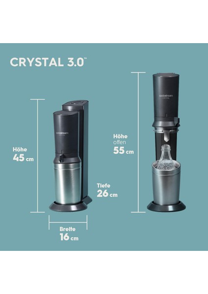 Crystal 3.0 Gazlı Içecek Makinesi – 4 Cam Şişe, Quick-Connect Co₂ Tüpü ve Pepsi Zero Şurubu ile modelleri