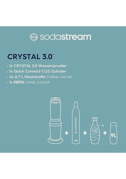 Crystal 3.0 Gazlı Içecek Makinesi – 4 Cam Şişe, Quick-Connect Co₂ Tüpü ve Pepsi Zero Şurubu ile fırsatları