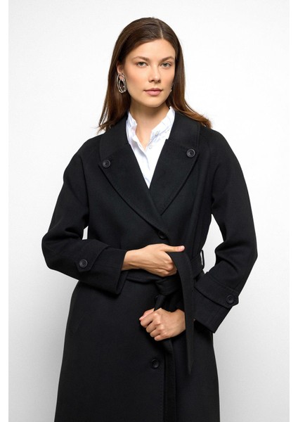 Punto Dikiş Detaylı Arkası Plikaşeli Ara Boy Kaşmir Kaban Siyah 3113 indirimleri