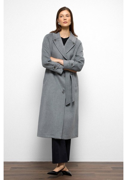 Punto Dikiş Detaylı Arkası Plikaşeli Ara Boy Kaşmir Kaban Koyu Gri 3113 fiyatları