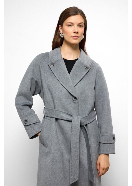 Punto Dikiş Detaylı Arkası Plikaşeli Ara Boy Kaşmir Kaban Koyu Gri 3113 fırsatları