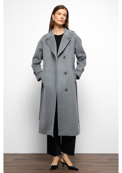 Punto Dikiş Detaylı Arkası Plikaşeli Ara Boy Kaşmir Kaban Koyu Gri 3113 indirimleri