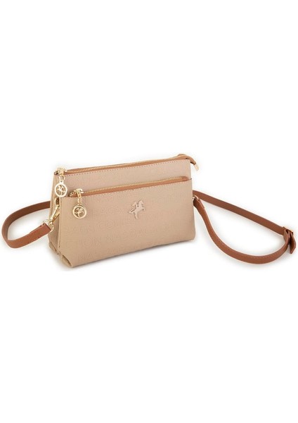 1055 Kadın Çapraz ve Clutch Çanta Bilek ve Çapraz Askılı Çanta Vizon Baskılı