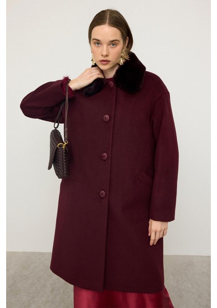 Çıkabilir Kürklü Düşük Kol Büyük Beden Kaban Mürdüm 3089 modelleri