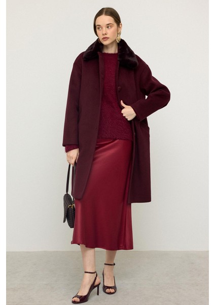 Çıkabilir Kürklü Düşük Kol Büyük Beden Kaban Mürdüm 3089 fırsatları