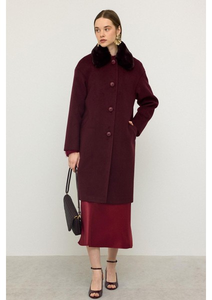 Çıkabilir Kürklü Düşük Kol Büyük Beden Kaban Mürdüm 3089 indirimleri