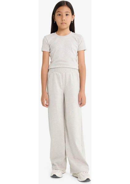 Kız Çocuk Beli Lastikli Wide Leg Geniş Bol Paça Eşofman Altı