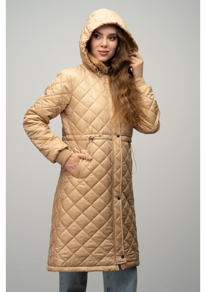 Çıkabilir Kapüşonlu Yakası Kürk Detaylı Kapitone Mont Kamel 6624 indirimleri