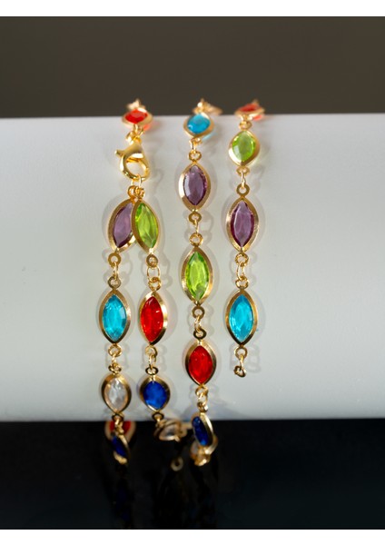 Oval Renkli Taşlı Y Model Kadın Kolye/ Bileklik, Uzunluğu 49 Cm indirimleri