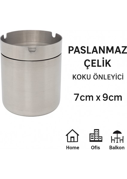 Dayanıklı Paslanmaz Çelik Kapaklı Küllük 7x9 cm