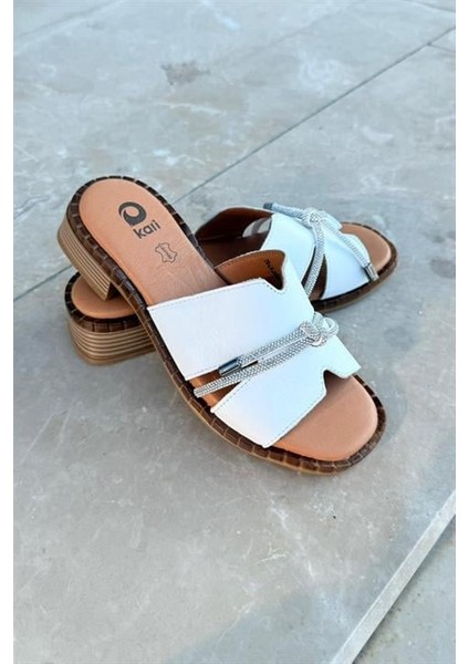 Kadın Hakiki Deri Taş Detaylı Terlik fiyatları