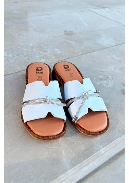 Kadın Hakiki Deri Taş Detaylı Terlik modelleri