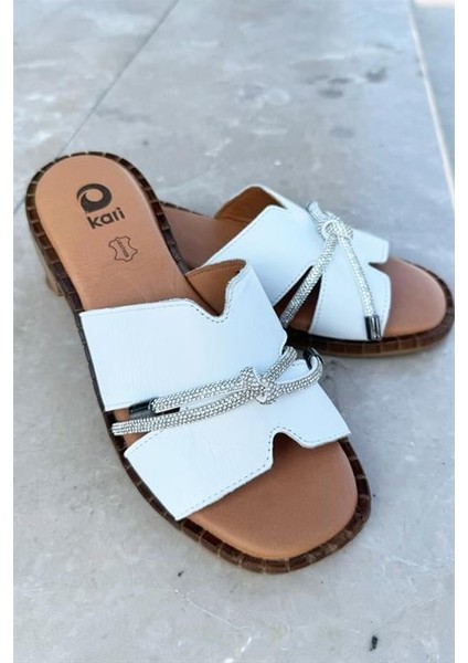 Kadın Hakiki Deri Taş Detaylı Terlik indirimleri