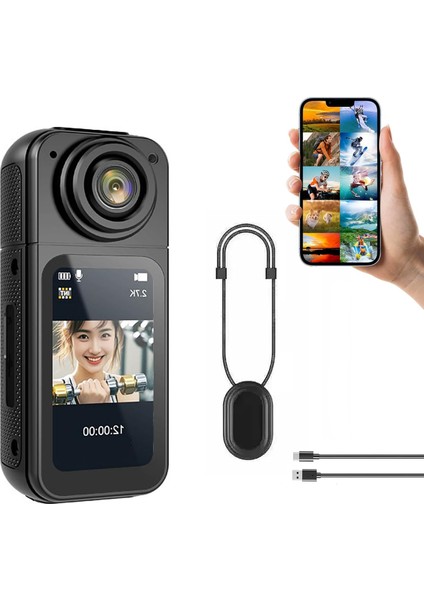Mini Taşınabilir Aksiyon Kamera – 2.7k Ultra Hd Video, 180° Döner Lens, Wi-Fi Bağlantılı, 1.47″ Hd Ekran, Kompakt Vlogging & Spor Kamerası Mıknatıslı