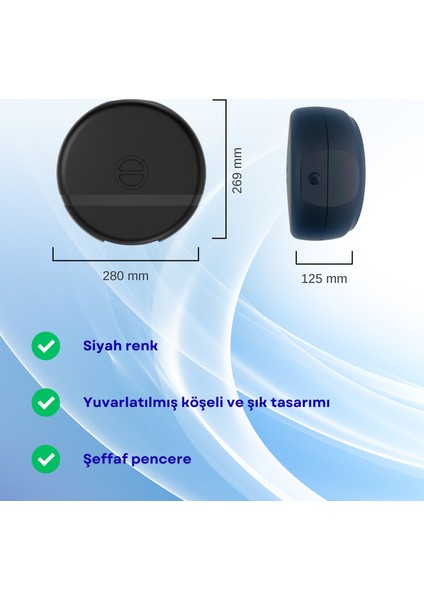 Duvara Monte Mini Jumbo Tuvalet Kağıdı Dispenseri / Kağıtlık | Premium Abs Gövde, Anahtarlı Kilit, Vidalı & Yapışkan Montaj – Siyah modelleri