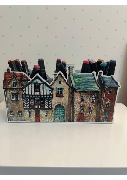 Ahşap Şirin Evler Çocuklar Için Masaüstü Kalemlik Kalem Kutusu ve Organizer