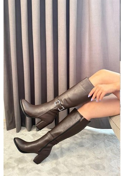 Kadın Paris Koyu Kahve Yandan Fermuarlı Diz Altı Cizme 410 fırsatları