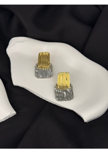 Altın Gümüş Çift Renk Çizgi Tasarım Şık Küpe fiyatları