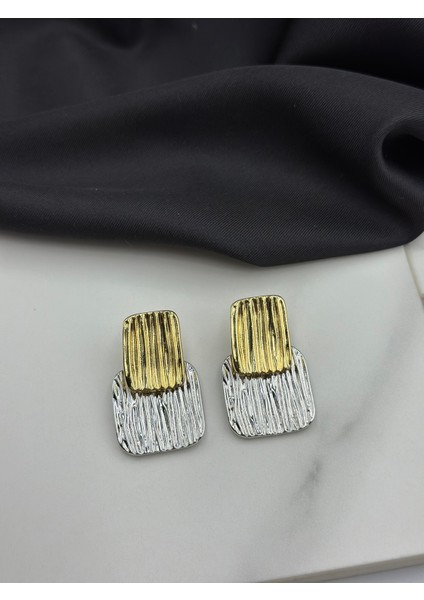 Altın Gümüş Çift Renk Çizgi Tasarım Şık Küpe fırsatları