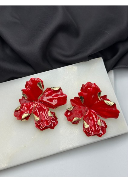 Kırmızı Mineli Çiçek Figürlü Marka Model Tasarım Şık Küpe fiyatları