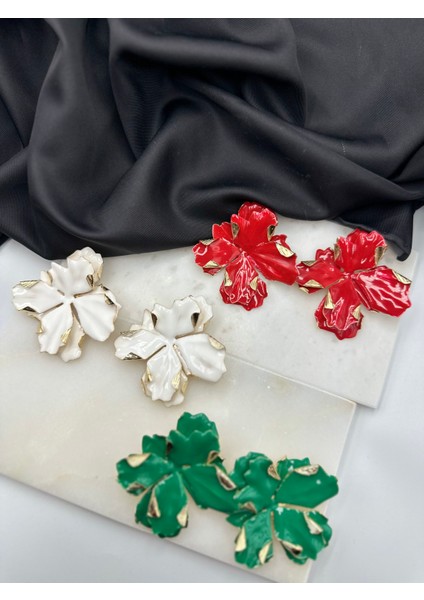 Kırmızı Mineli Çiçek Figürlü Marka Model Tasarım Şık Küpe modelleri