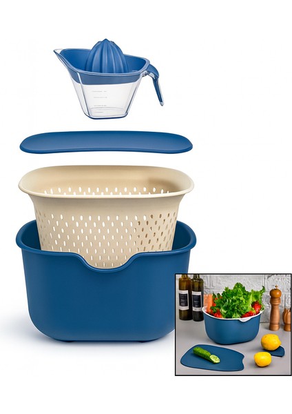 Kitchengenie 4’lü Çok Amaçlı Mutfak Seti | Süzgeçli Kap, Kesme Matı, Narenciye Sıkacağı fiyatları