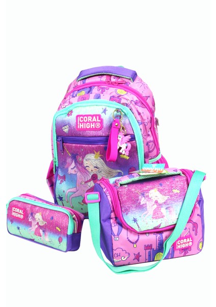 Ch 23481 Unicorn Prenses - 3' Lü Okul Çantası Seti - Sırt ve Beslenme Çantası + Kalemlik