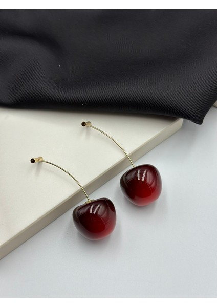 Altın Gold Kiraz Figürlü Sallantılı Tasarım Şık Küpe