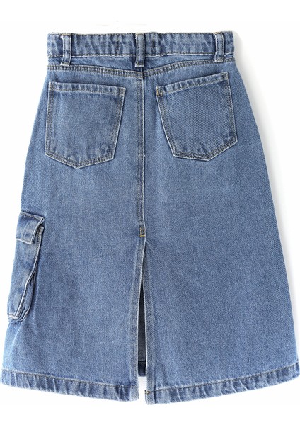 Midi Boy Kargo Cep Beli Lastik Ayarlı Kız Çocuk Kot Etek Midi Kız Denim Etek 001-0002072 fiyatları