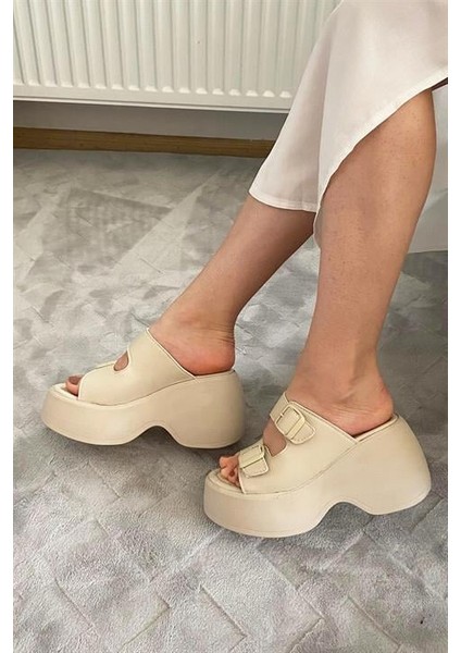 Kadın Bej Iki Tokalı Kalın Taban Ortopedik Sandalet K-3040 modelleri