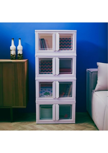 4 Raflı, x -Large Ebatlı, Üst Üste Istiflenebilir, Katlanabilir Dolap, Beyaz Kulplu indirimleri