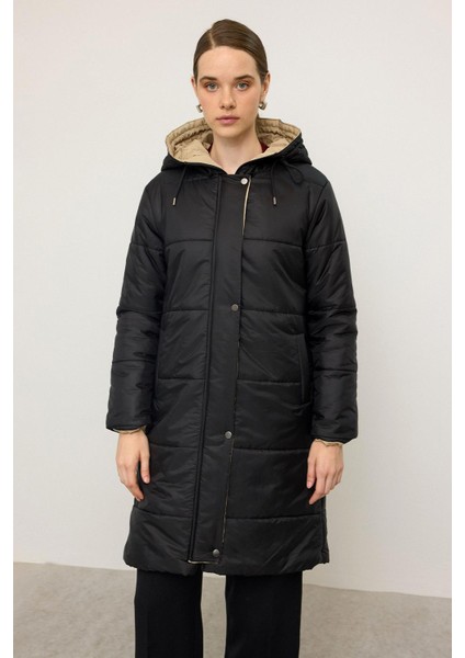 Kapüşonlu Garni Detaylı Kapitone Mont Siyah 6782 fiyatları