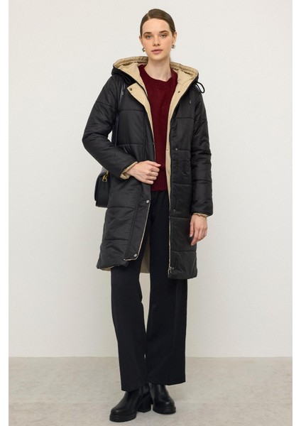 Kapüşonlu Garni Detaylı Kapitone Mont Siyah 6782 modelleri